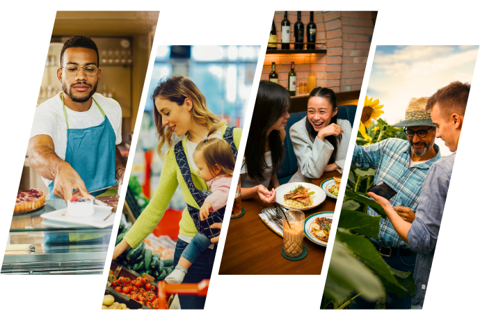 Des personnes de tous âges soutiennent les commerces locaux.