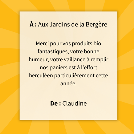 Merci de Aux Jardins de la Bergère